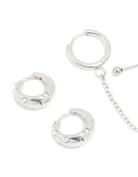 Waterproof Stainless Steel Chain & Huggie Earrings 3-Pack