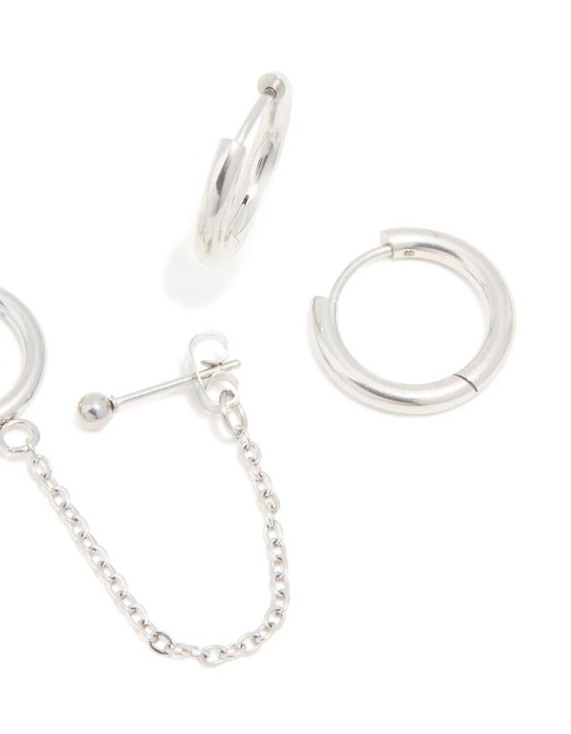 Chaîne étanche en acier inoxydable et boucles d’oreilles Huggie en pack de 3