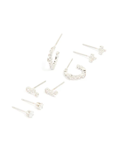 Boucles d’oreilles empilables en diamant en acier inoxydable étanche, pack de 4