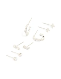 Waterproof Stainless Steel Diamante Stacking Earrings 4-Pack