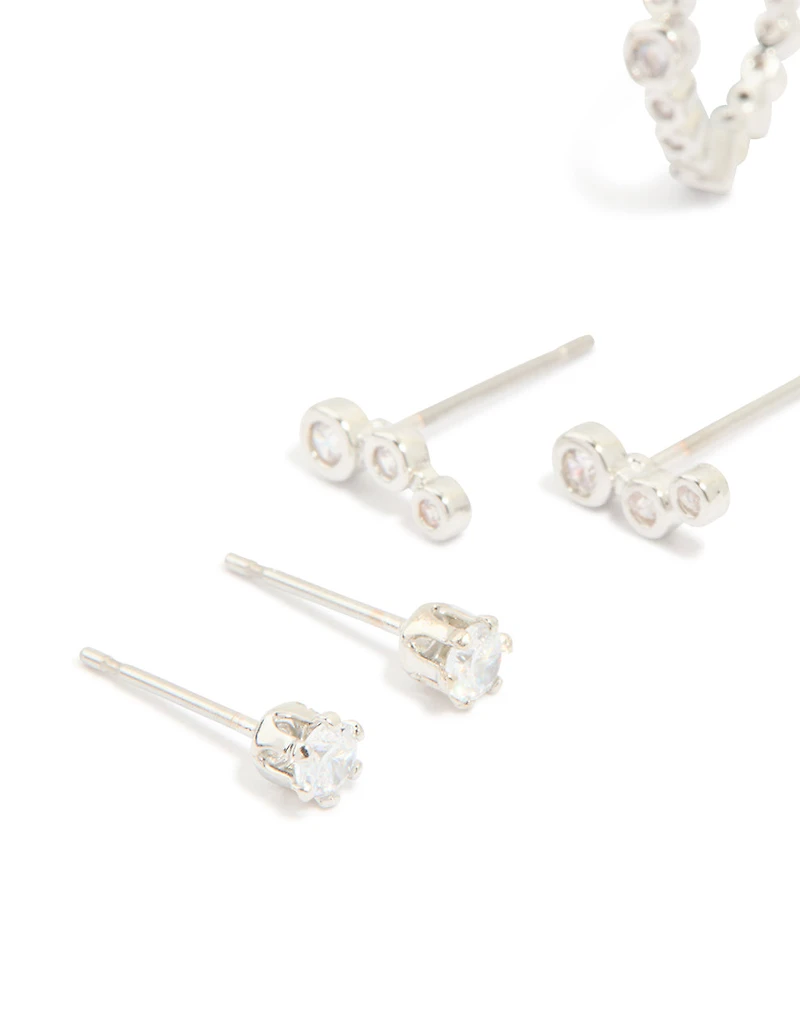 Waterproof Stainless Steel Diamante Stacking Earrings 4-Pack