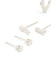 Waterproof Stainless Steel Diamante Stacking Earrings 4-Pack