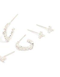 Waterproof Stainless Steel Diamante Stacking Earrings 4-Pack