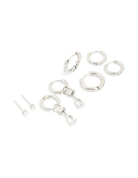 Waterproof Stainless Steel Cubic Zirconia Stacking Earrings 4-Pack