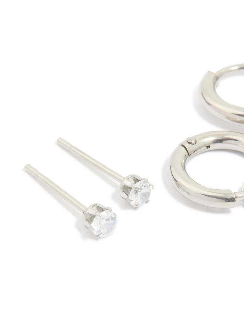 Boucles d’oreilles empilables en zircone cubique en acier inoxydable étanche, paquet de 4