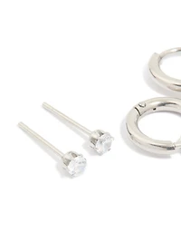 Boucles d’oreilles empilables en zircone cubique en acier inoxydable étanche, paquet de 4