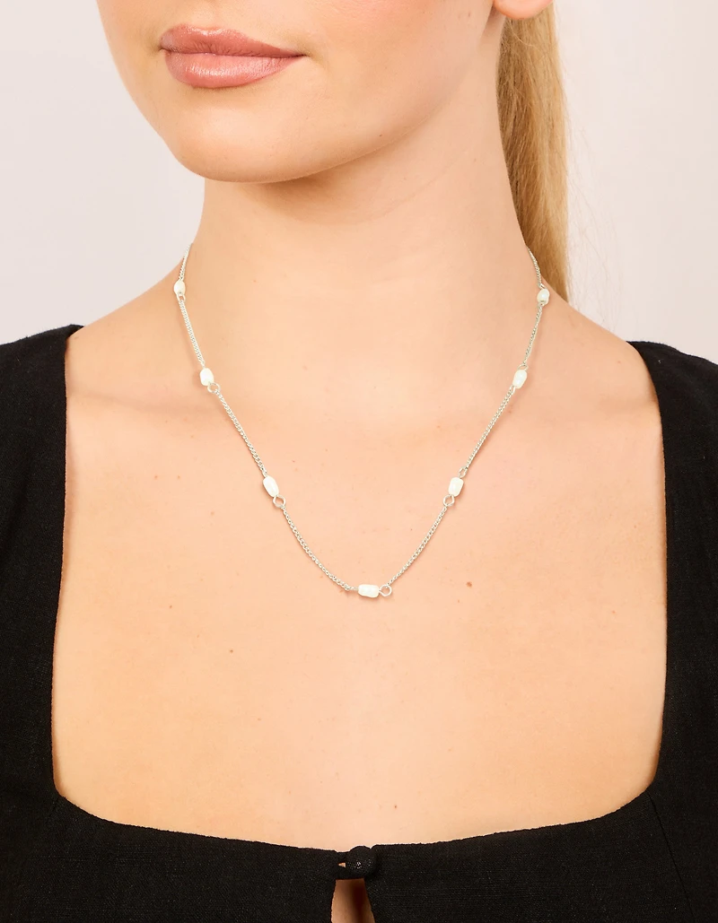 Waterproof Stainless Steel Pearl Station Necklace