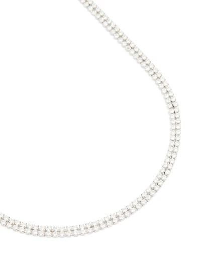 Waterproof Stainless Steel Cubic Zirconia Tennis Layered Necklace