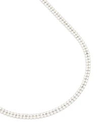 Waterproof Stainless Steel Cubic Zirconia Tennis Layered Necklace