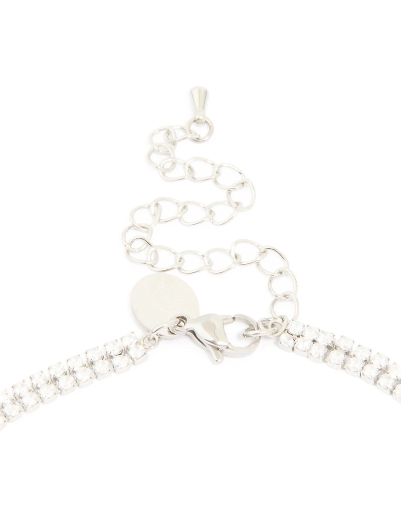 Waterproof Stainless Steel Cubic Zirconia Tennis Layered Necklace