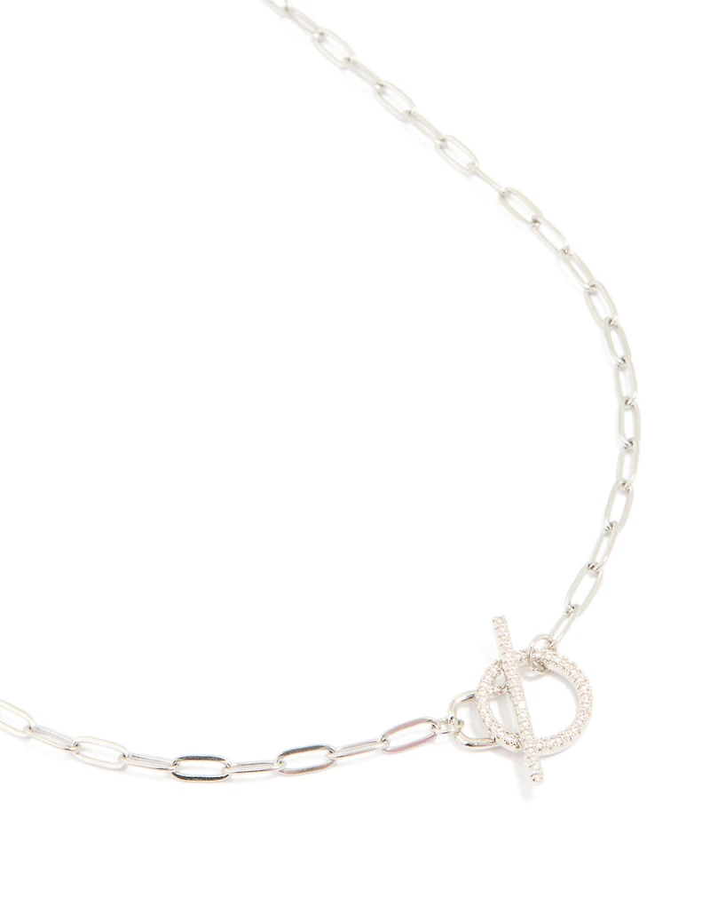 Waterproof Stainless Steel Cubic Zirconia T-Bar Necklace