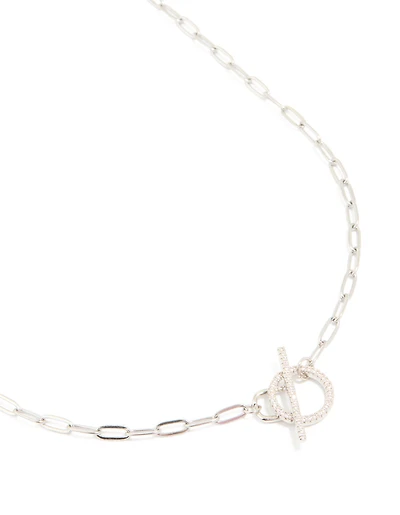 Waterproof Stainless Steel Cubic Zirconia T-Bar Necklace