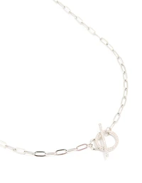 Waterproof Stainless Steel Cubic Zirconia T-Bar Necklace