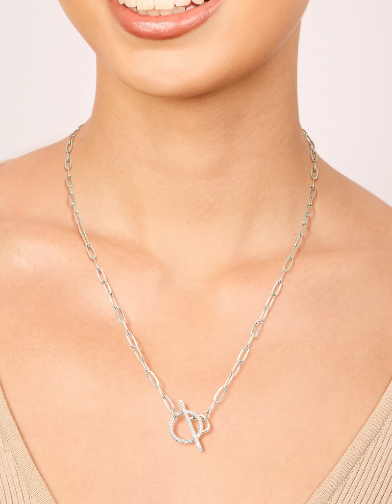 Waterproof Stainless Steel Cubic Zirconia T-Bar Necklace