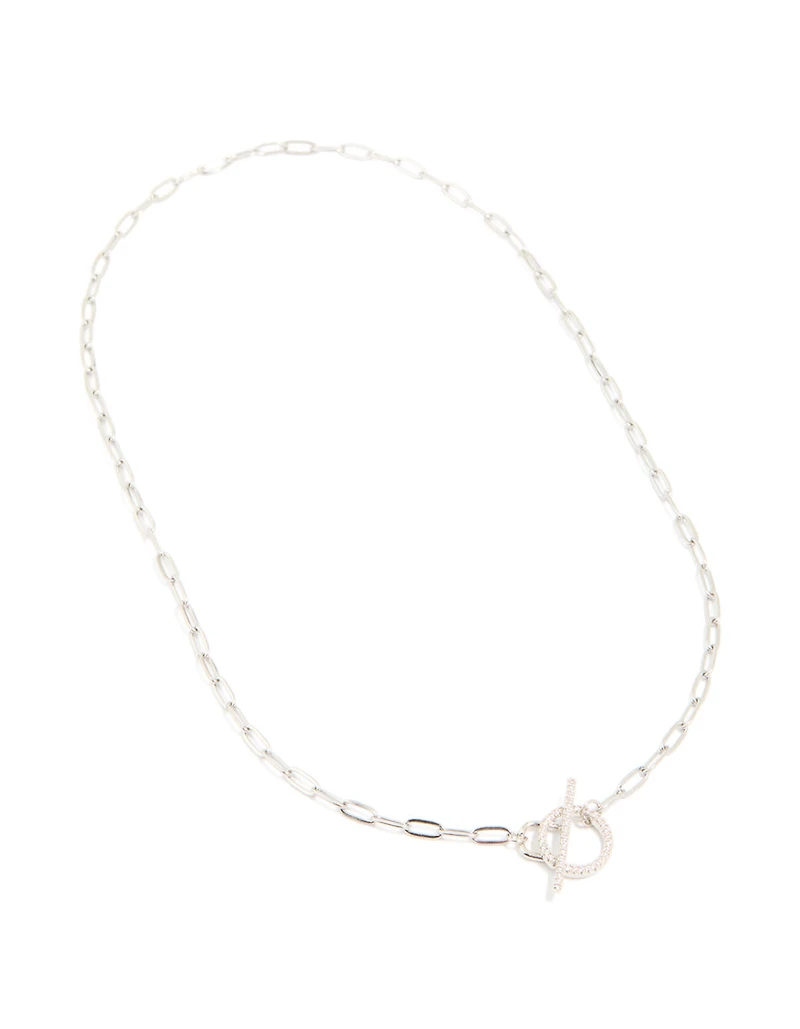Waterproof Stainless Steel Cubic Zirconia T-Bar Necklace