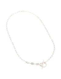 Waterproof Stainless Steel Cubic Zirconia T-Bar Necklace