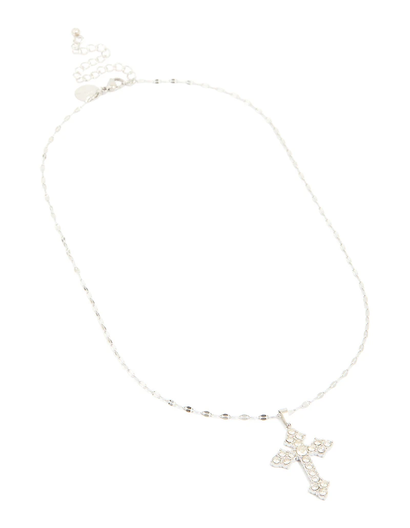 Waterproof Stainless Steel Cubic Zirconia Gothic Cross Fine Necklace