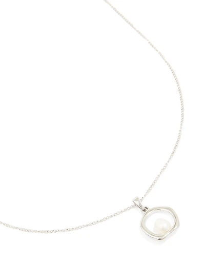 Waterproof Stainless Steel Freshwater Molten Hoop Pearl Centre Pendant Necklace