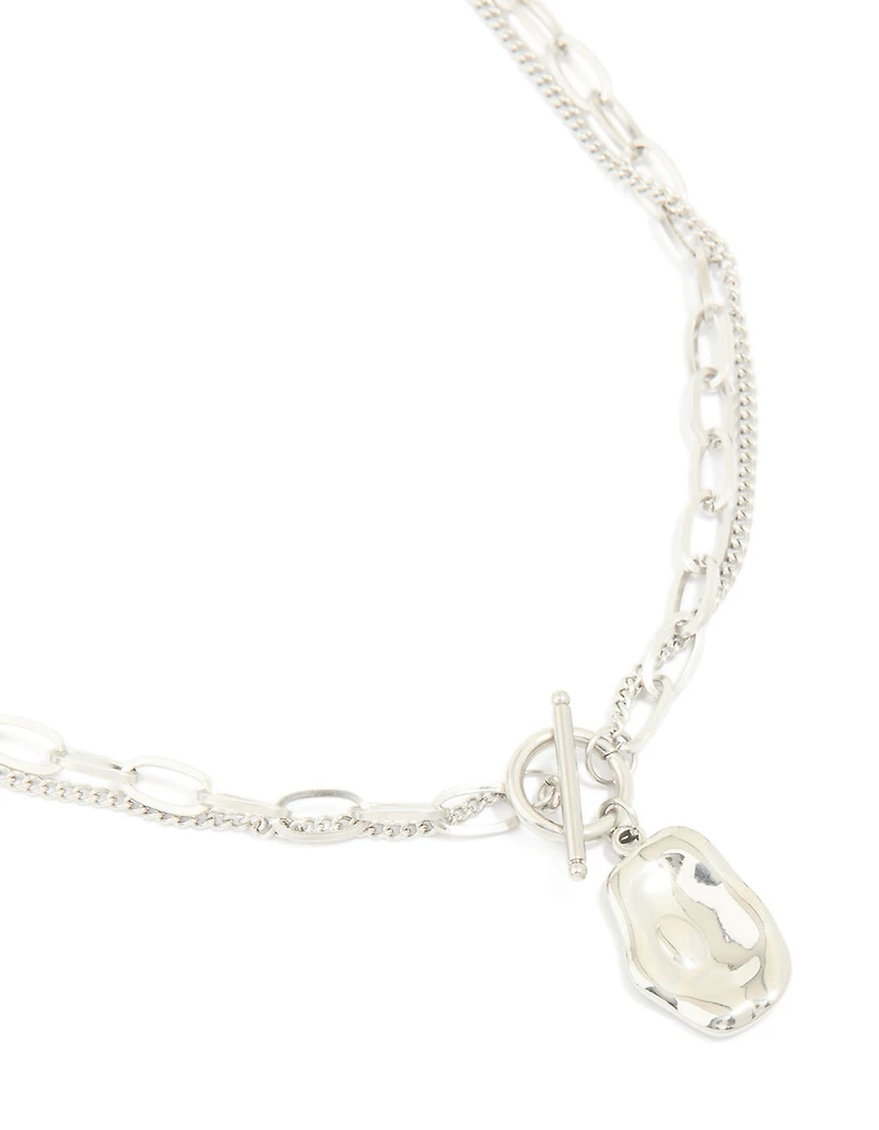 Waterproof Stainless Steel Molten Pendant & Chain Layered Necklace