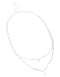 Waterproof Stainless Steel Diamante & Freshwater Pearl Chain Layered Necklace