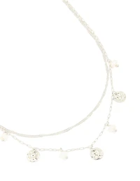 Waterproof Stainless Steel Pearl & Molten Pendant Chain Layered Necklace