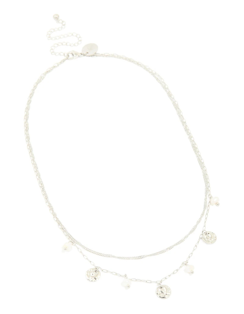 Waterproof Stainless Steel Pearl & Molten Pendant Chain Layered Necklace