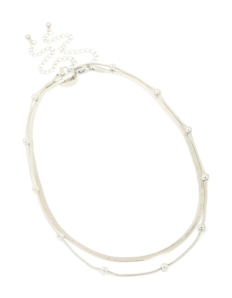 Waterproof Stainless Steel Snake Chain & Ball Charm Layered Necklace