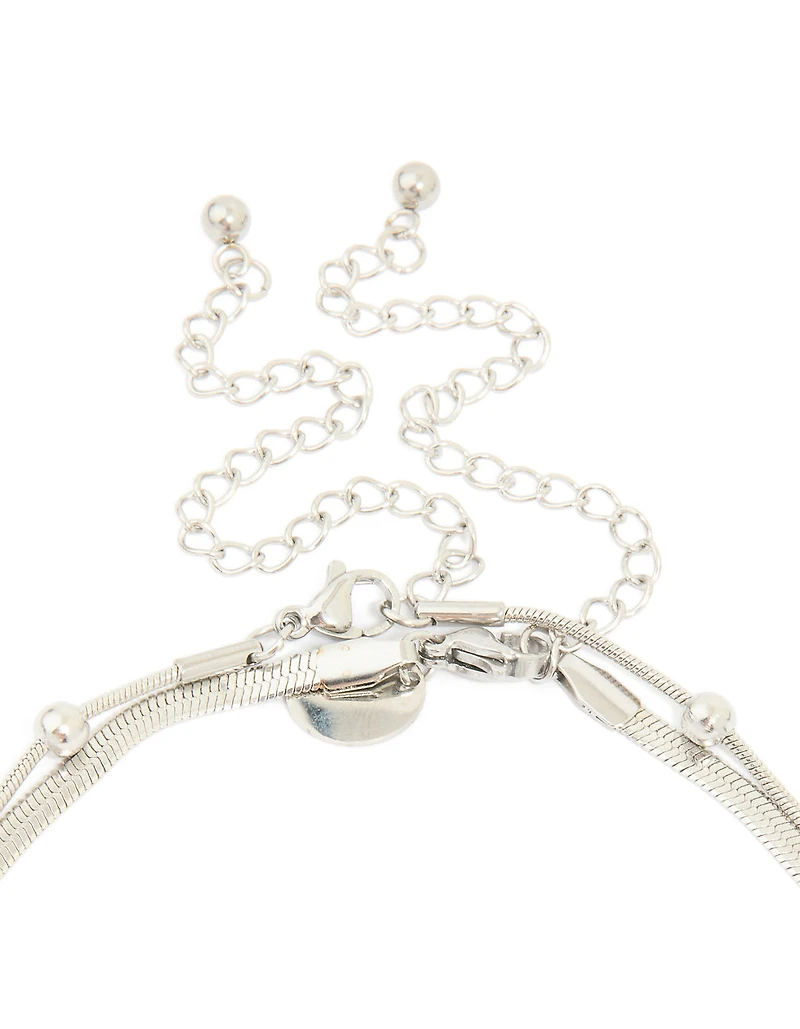 Waterproof Stainless Steel Snake Chain & Ball Charm Layered Necklace