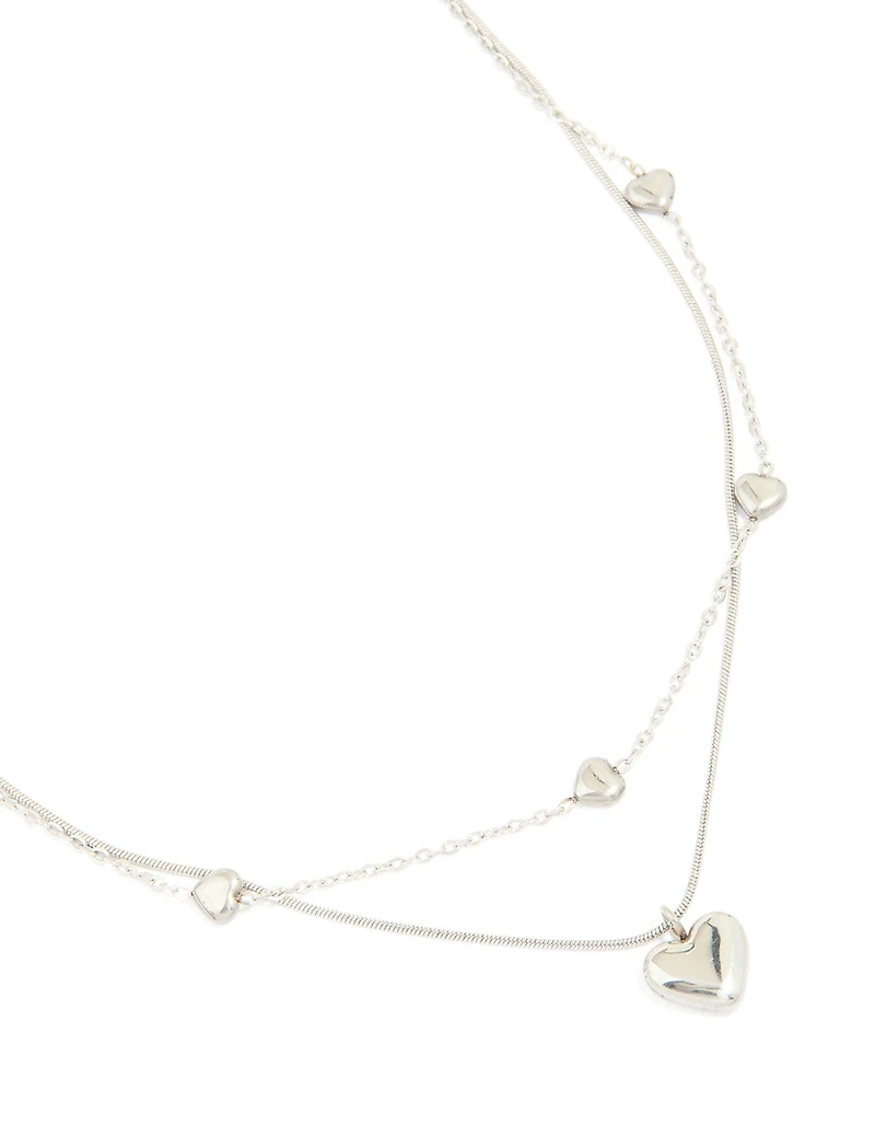 Waterproof Stainless Steel Multi Heart Charms Layered Necklace