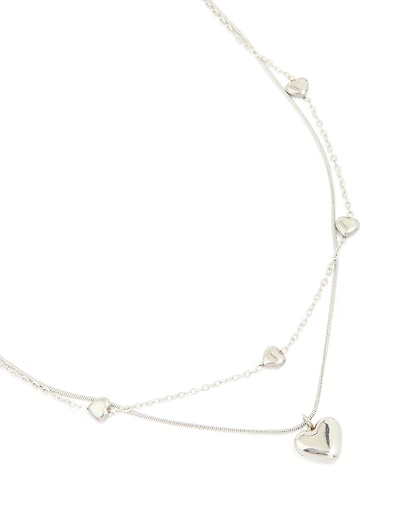 Waterproof Stainless Steel Multi Heart Charms Layered Necklace