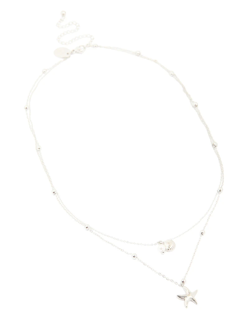 Waterproof Stainless Steel Starfish & Shell Layered Necklace