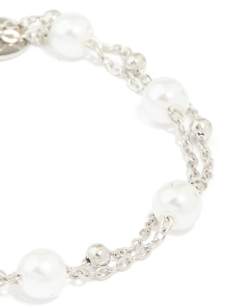 Waterproof Stainless Steel Pearl & Ball Layered Bracelet