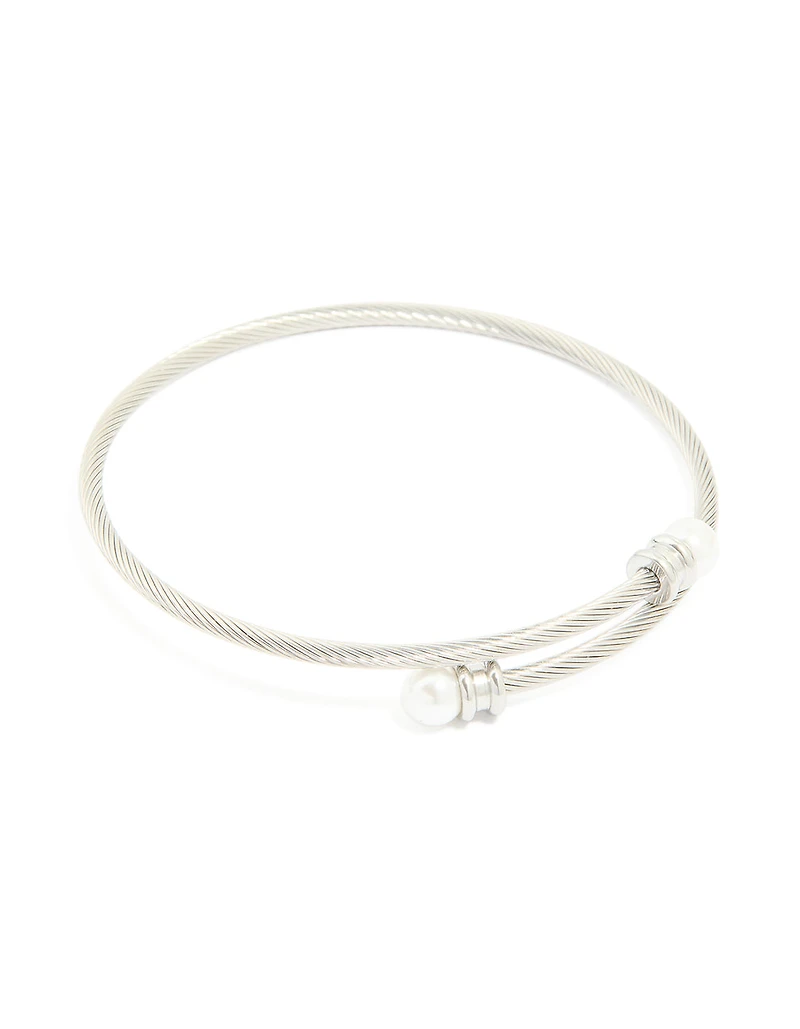 Waterproof Stainless Steel Pearl Twisted Bangle