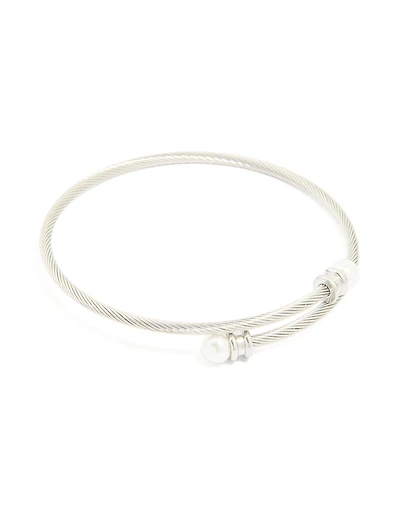 Waterproof Stainless Steel Pearl Twisted Bangle