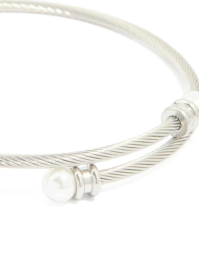 Waterproof Stainless Steel Pearl Twisted Bangle