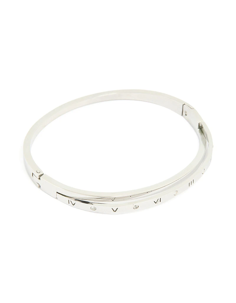 Waterproof Stainless Steel Diamante Roman Numeral Hinge Bangle