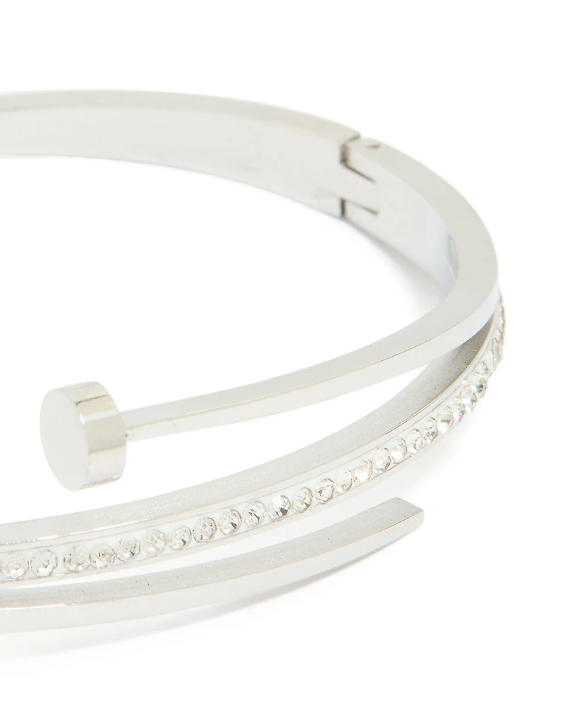Waterproof Stainless Steel Cubic Zirconia Nail Hinge Bangle