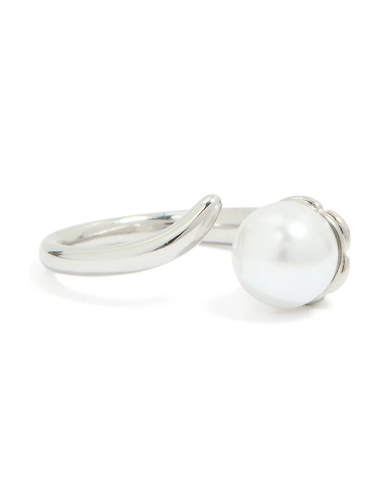 Waterproof Stainless Steel Pearl Open Wrap Around Ring