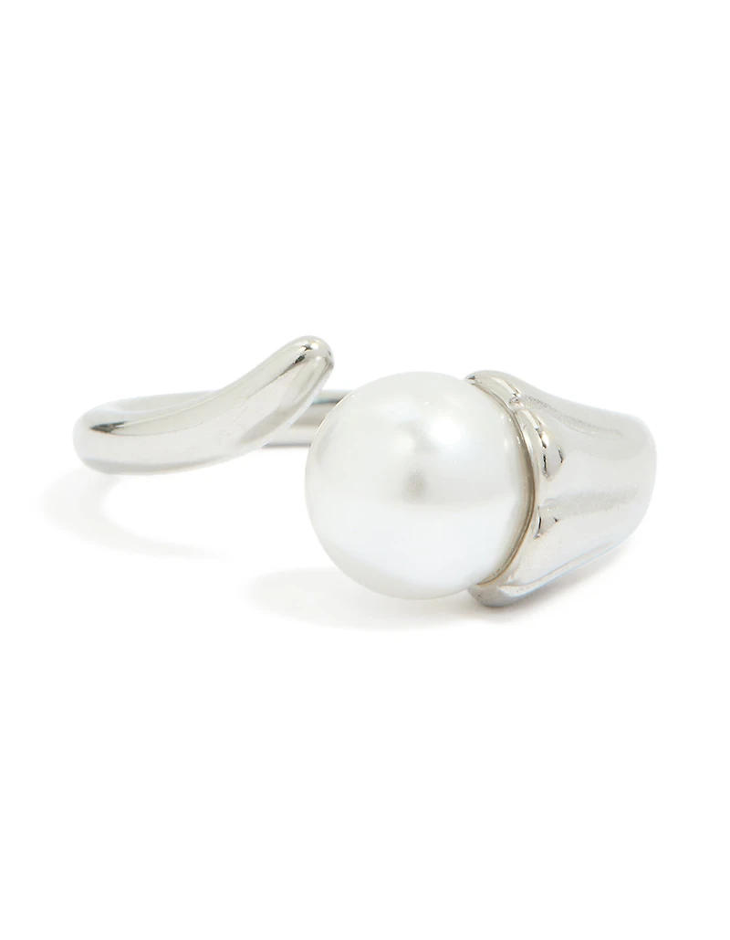 Waterproof Stainless Steel Pearl Open Wrap Around Ring