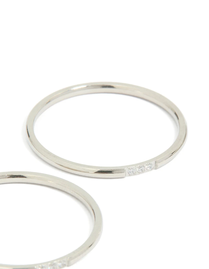 Waterproof Stainless Steel Thin Cubic Zirconia Trio Rings 3-Pack