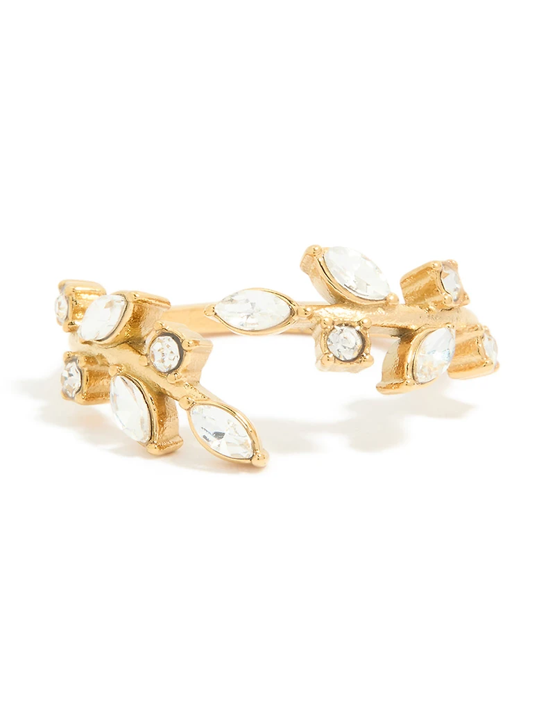 Waterproof Gold Plated Stainless Steel Cubic Zirconia Vine Wrap Ring