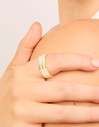 Waterproof Gold Plated Stainless Steel Square Cubic Zirconia Double Layered Ring