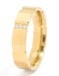 Waterproof Gold Plated Stainless Steel Cubic Zirconia Trio Stripe Ring