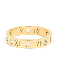 Waterproof Gold Plated Stainless Steel Cubic Zirconia Roman Numeral Band Ring