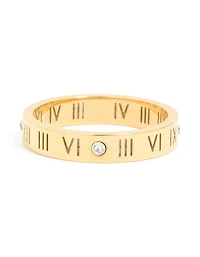 Waterproof Gold Plated Stainless Steel Cubic Zirconia Roman Numeral Band Ring