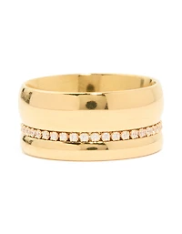 Waterproof Gold Plated Stainless Steel Cubic Zirconia Thick Band Pave Ring