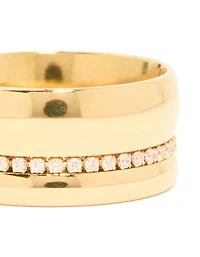 Waterproof Gold Plated Stainless Steel Cubic Zirconia Thick Band Pave Ring