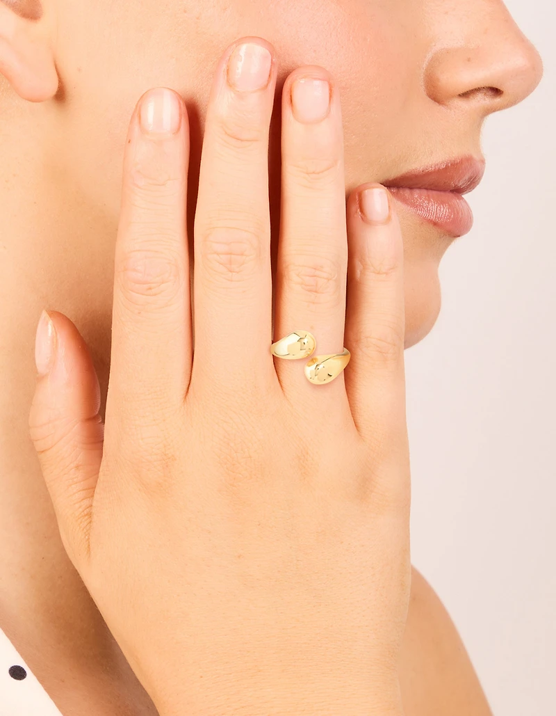 Waterproof Gold Plated Stainless Steel Double Teardrop Wrap Around Ring