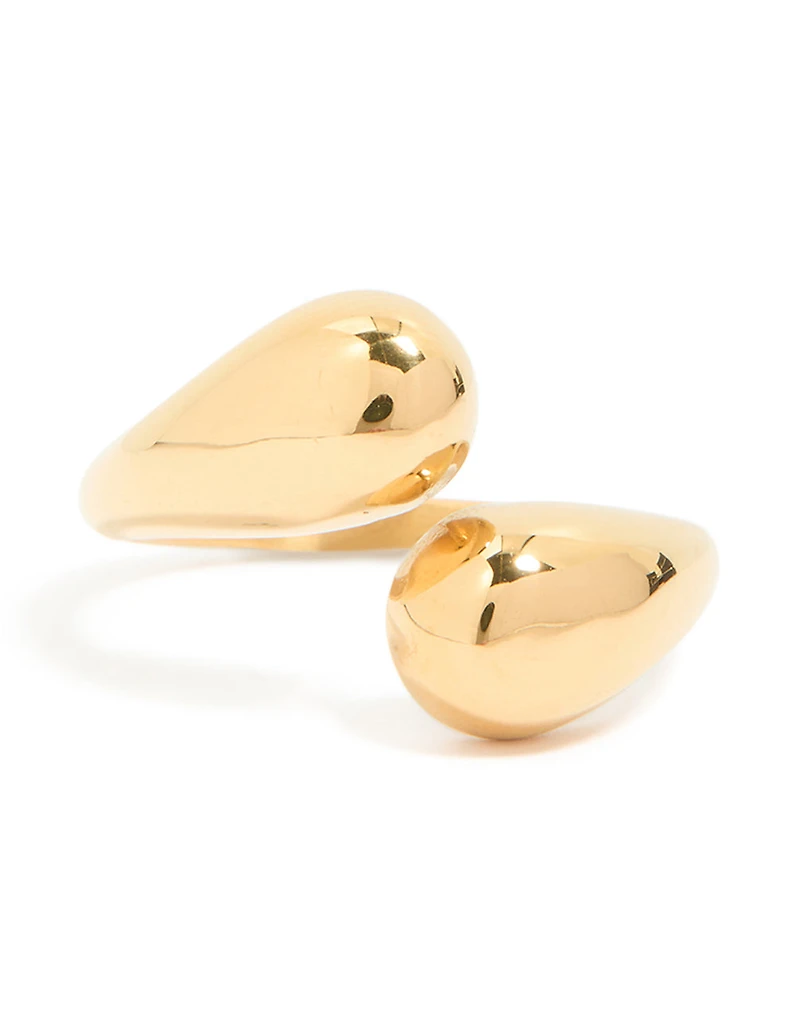 Waterproof Gold Plated Stainless Steel Double Teardrop Wrap Around Ring