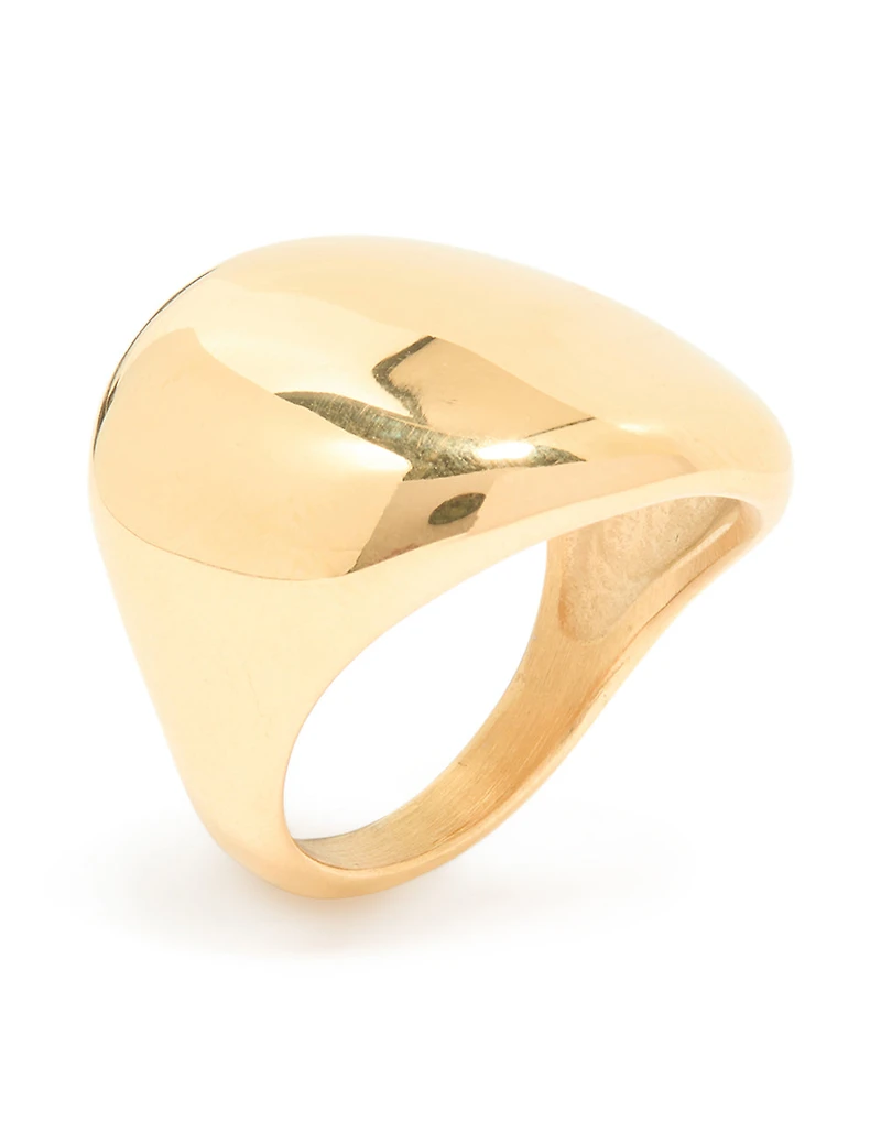 Waterproof Gold Plated Stainless Steel Smooth Pebble Ring